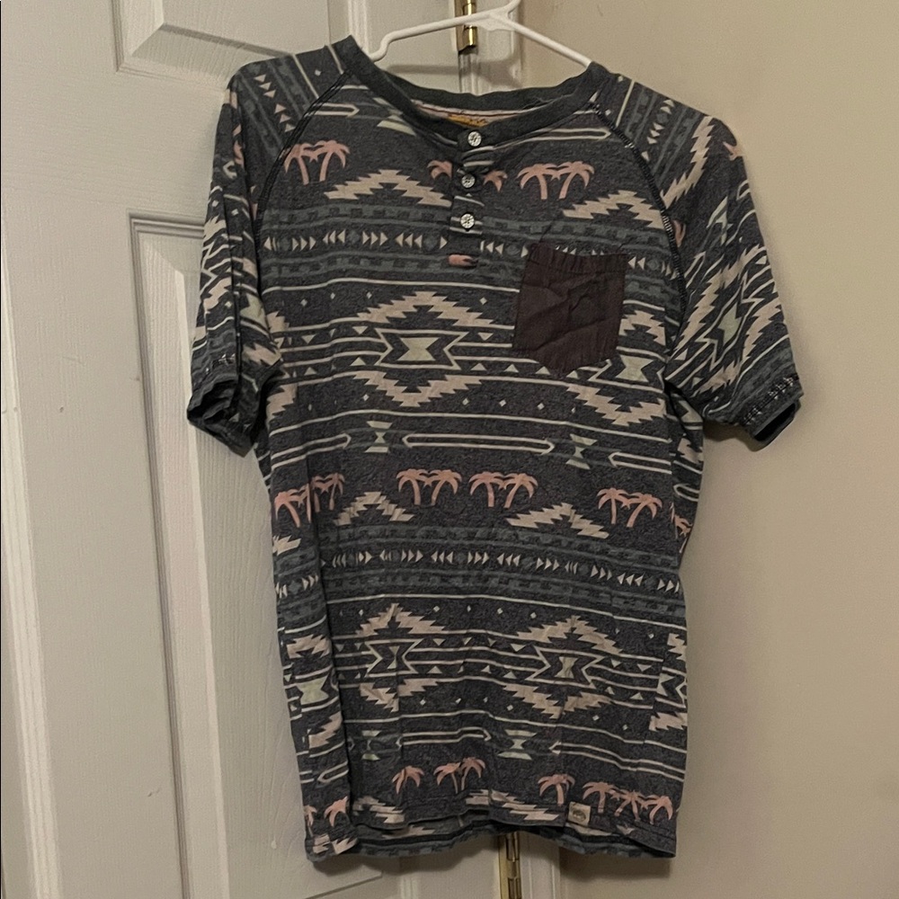 Men's Short Sleeve Patterned Shirt - Gray and Pink